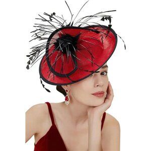 Fascinators Hair Clip Kentucky Tea Party Black/Red